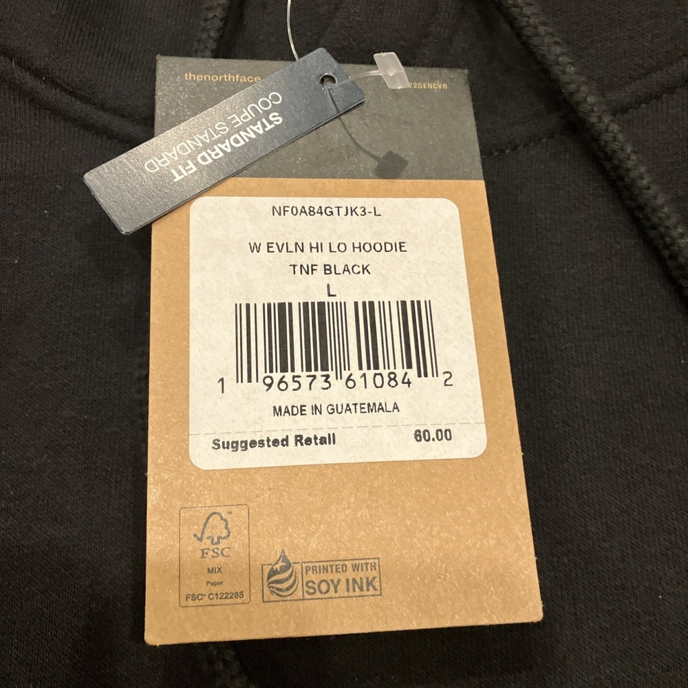 The North Face Womens Evolution Hi Lo Hoodie L Sweatshirt Black Gym Athletic NWT - Picture 4 of 12